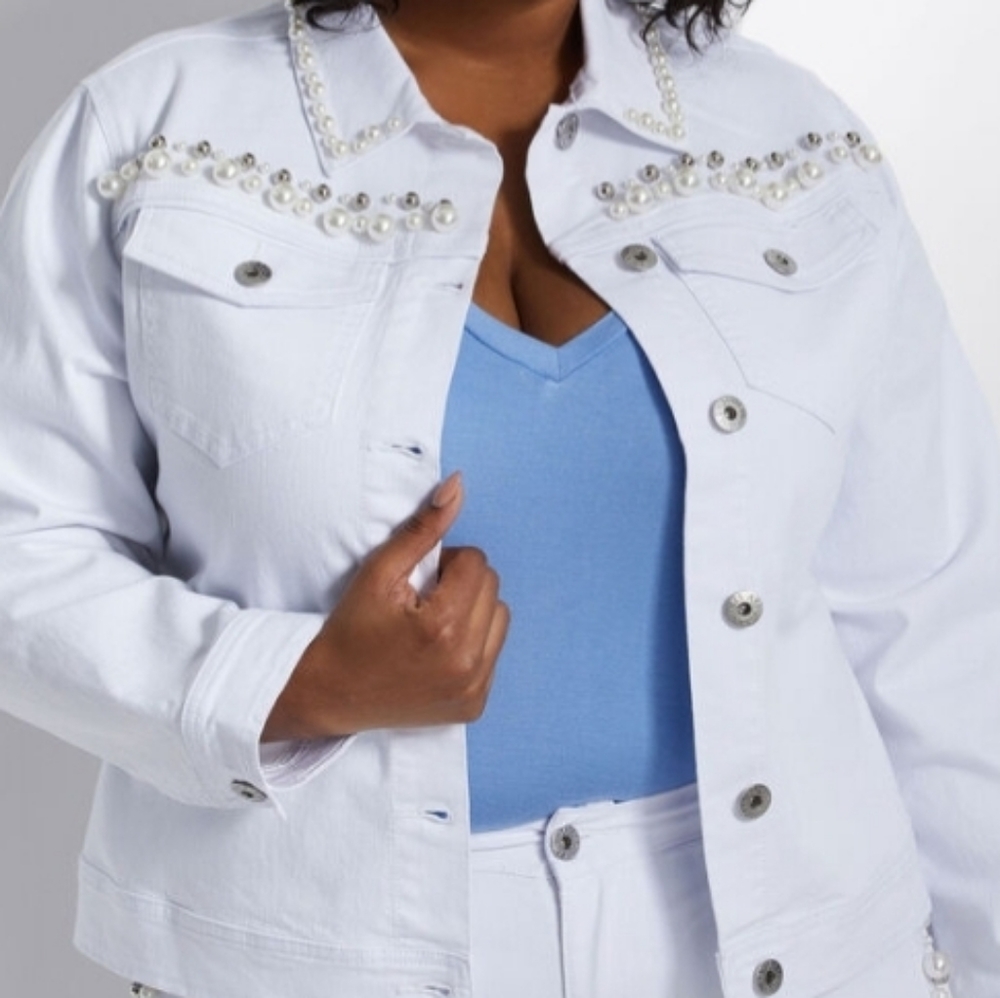 PEARL EMBELLISHED DENIM JACKET